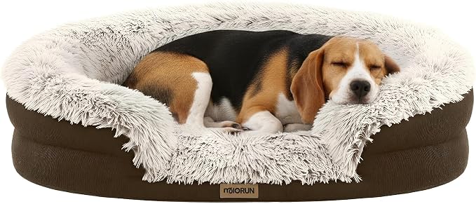 Fluffy Orthopedic Dog Beds Large Sized Dog, 36" Bolster Sofa Bed | Soft plush faux fur,lowered entry,washable cover,waterproof liner,claming dog couch for x-large dogs,supportive bolster