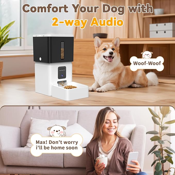 UTCG Automatic Dog Feeder with Camera: 8L/33 Cups 5G WiFi | Timed Food Dispenser for Medium Dogs, 1080P HD Night Vision, Video Recording, 2-Way Audio, APP Control