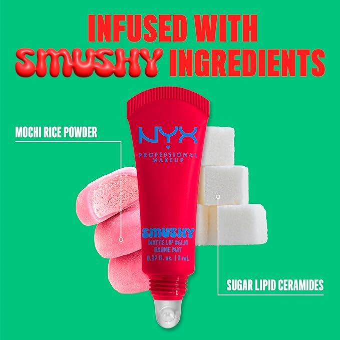 NYX PROFESSIONAL MAKEUP Smushy Matte Lip Balm, Tinted Lip Moisturizer with Soft, Matte Finish - Sassy Stuff (Candy Apple Red)