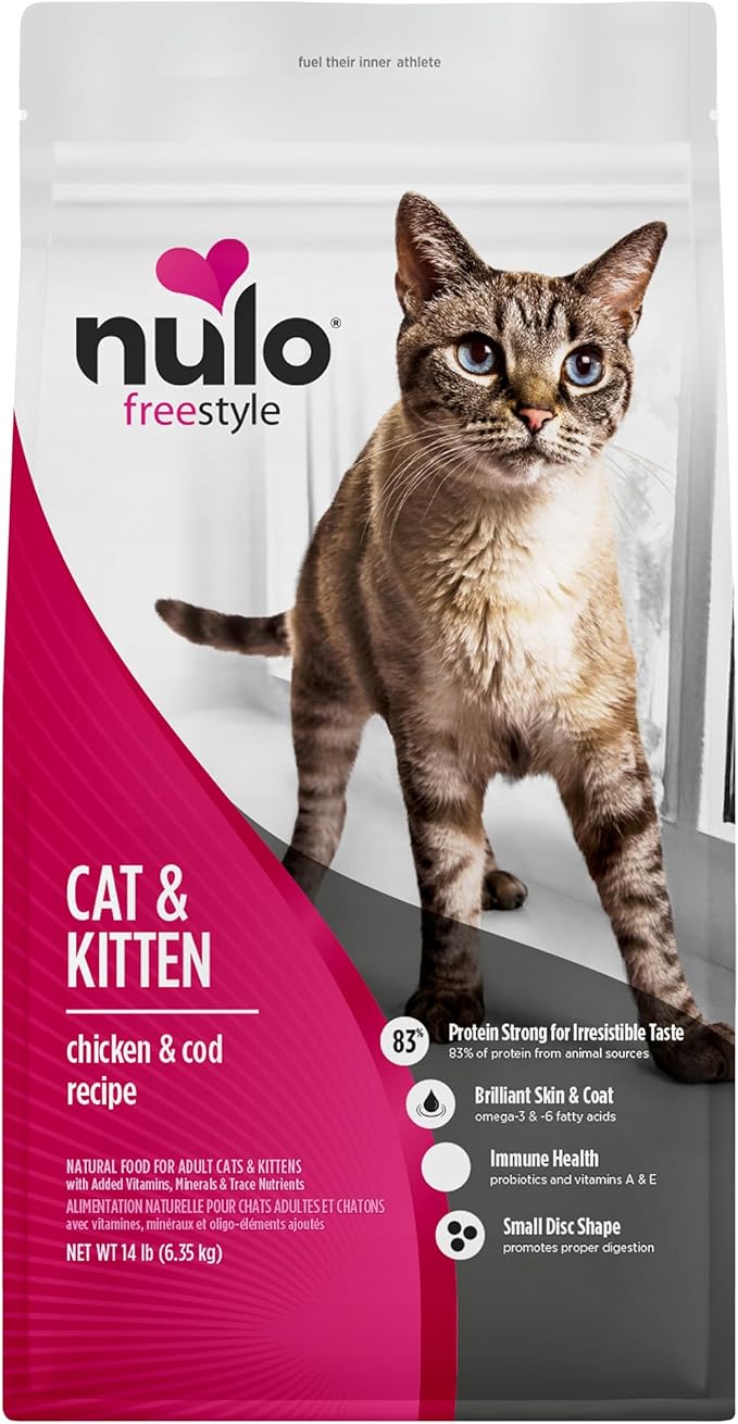 Nulo Freestyle Cat & Kitten Dry Food - Chicken & Cod Recipe, High Protein Grain Free Cat Food, Natural Kibble with Probiotics & Omega Fatty Acids, 14lb Bag