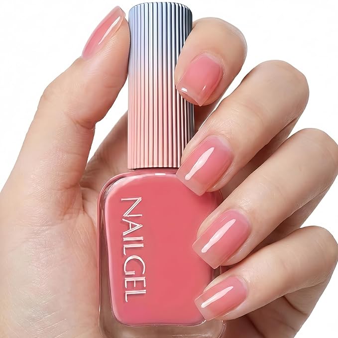 Jelly Pink Nail Polish 12ML, Sheer Translucent Pink Quick Dry, Air Dry Glossy Finish, No UV Lamp Needed for Women Girls