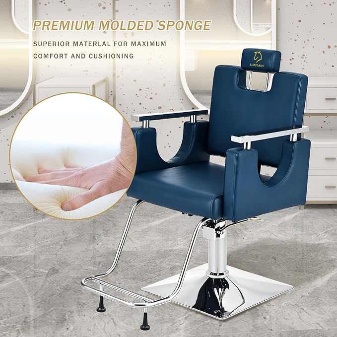 Heavy Duty Barber Chair, 360° Swivel Reclining Salon Chair for Hair Stylist, Height Adjustable Hydraulic Hairdressing Chair with Footrest for Barber Shop, Beauty Salon, Hairdressers