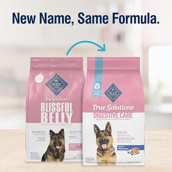 Blue Buffalo True Solutions Digestive Care Chicken Adult Dry Dog Food, 4 lb | Clinically Proven Prebiotic Fiber, Veterinarian Formulated, No Corn, Wheat, or Soy
