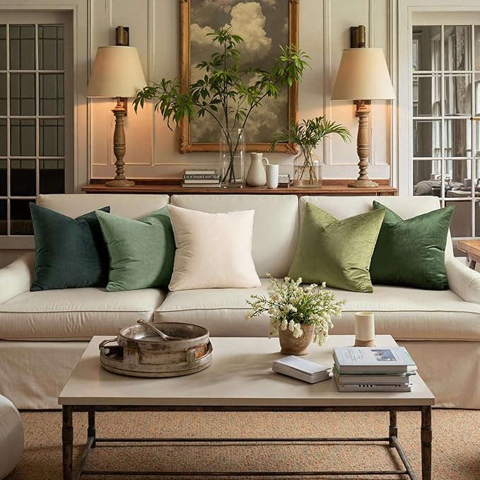 MIULEE Velvet Throw Pillow Covers 20x20 Inch Pack of 2 Moss Green | Soft Solid Decorative Pillow Covers, Modern Luxury Home Decor, for Couch Chair Sofa Bedroom Livingroom