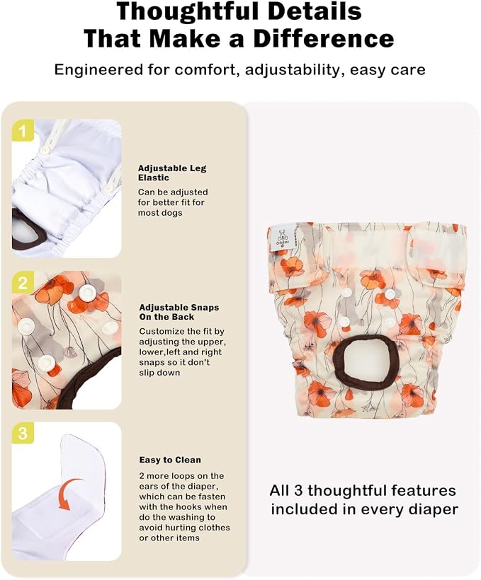 CuteBone Dog Diapers Female Washable Small Medium Large 3 Pack Reusable Doggie Diapers Puppy Period Pants for Doggy Heat Cycle Peeing