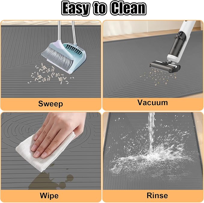 Silicone Cat Litter Mat 50" x 36" Cat Mat for Litter Box, Dark Grey | Extra Large Cat Litter Trapping Mat for Floor, Waterproof, Non-Slip Kitty Litter Box Mat with Raised Edge, Easy to Clean
