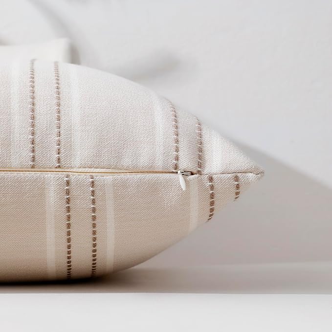 Hckot Striped Throw Pillow Covers 12x20 Set of 2 Taupe Pillow Covers | Farmhouse Decorative Pillows Textured Linen Square Cushion Covers for Sofa Couch Bed Living Room Decor(Taupe)