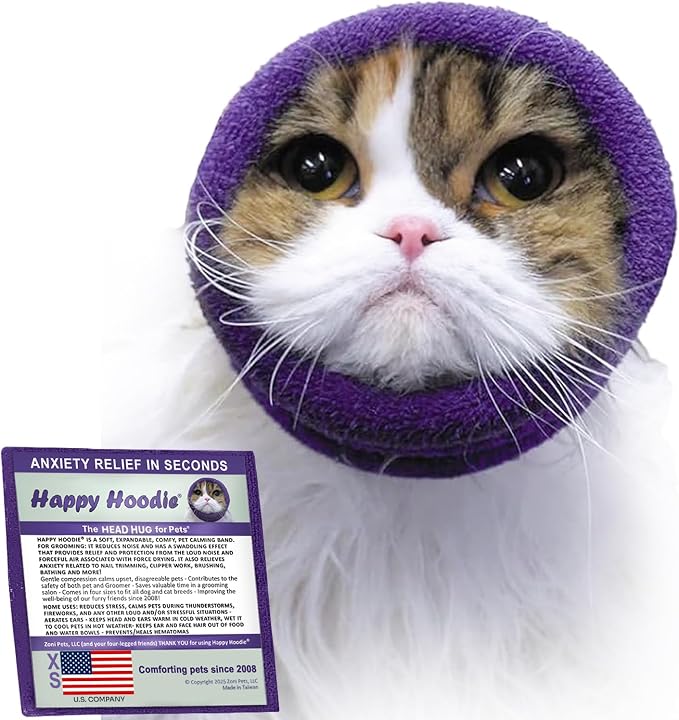 Happy Hoodie The Original Dog & Cat Calming Band - American Brand - Anxiety Relief/Noise Protection-Grooming-Thunder-Fireworks (XS, Purple) - Since 2008