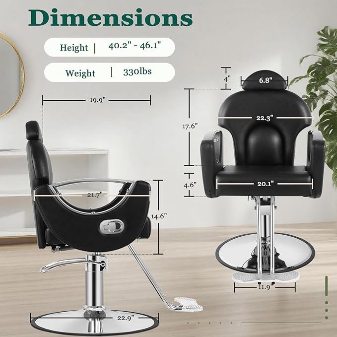 Black Reclining Salon Chair for Hair Stylist, Heavy Duty Hydraulic Pump Barber Hair Chairs, 360 Swivel Styling Chairs for Home Barbershop Beauty Spa Equipment