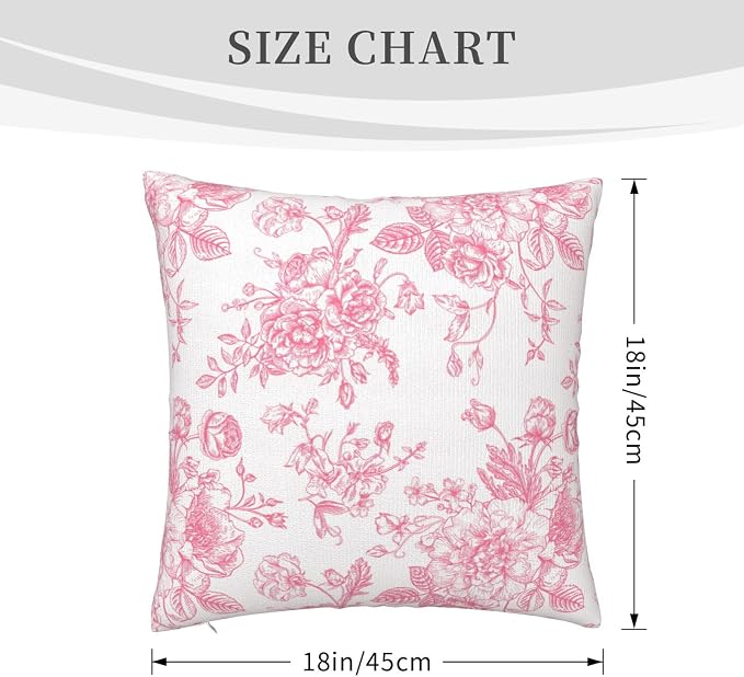 Vintage Pink Floral Throw Pillow Covers 16x16 Set of 2 Chinoiserie Farmhouse Decor Cushion Cases