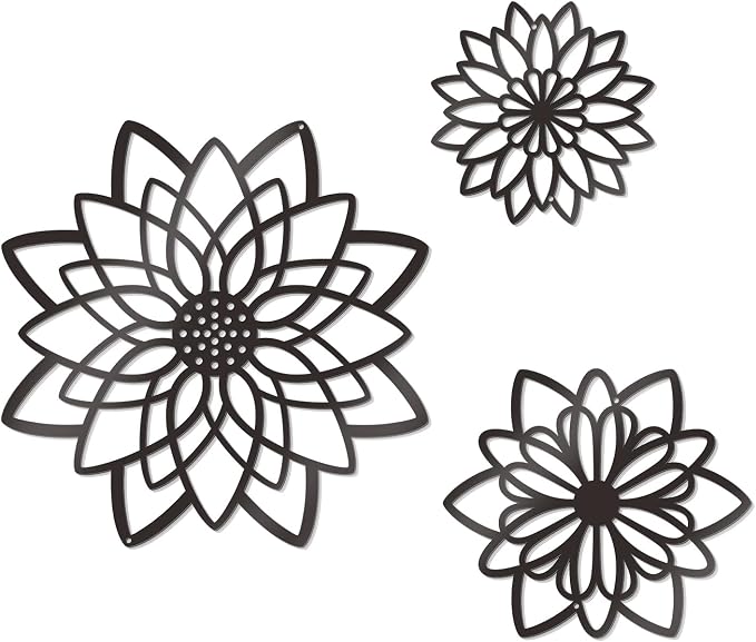 Zzbakress 3 Pcs Metal Flowers Wall Art Bathroom Wall Decor(Black Concise) | Farmhouse Flower Bathroom Decor Wall Decorations For Bathroom, Living Room, Office, Kitchen, Hallway And Outdoor