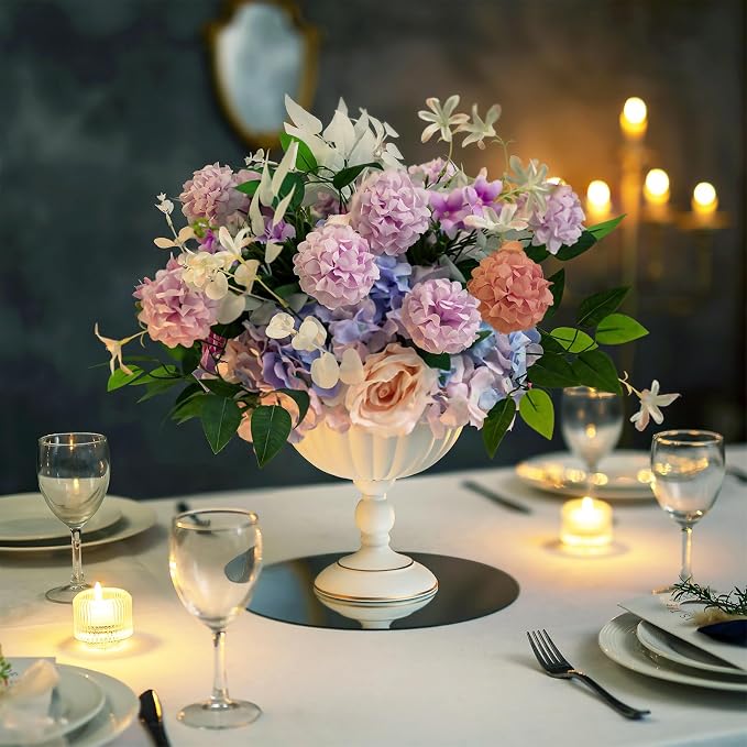 Sziqiqi White Urn Vase for Centrepieces, Wedding Compote Vase, 2Pcs | 7.9in Tall Metal Flower Arrangements, Vase for Centrepieces Floral Planter, Decorative Footed Bowl, For Party, Event