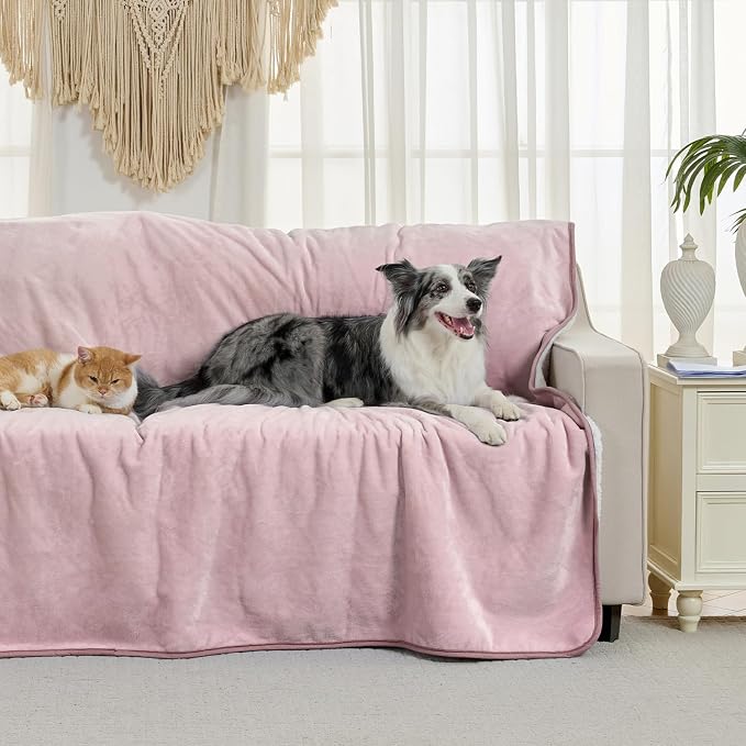 Soft Waterproof Blanket for Bed Couch Sofa, Dusty Pink, 60x80 inches | Liquid Pee Proof Pet Blanket for Dog Puppy Cat, Reversible Sherpa Fleece Blanket for Couch Cover, Furniture Protector
