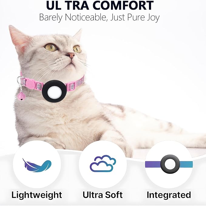 GPS Tracker for Cats, Mini GPS Pet Tracker with Collar, IPX8 Waterproof Cat Trackers Collar,No Monthly Fee,Work with Apple Find My(iOS Only),Smart Trackers for Pets-Pink-5