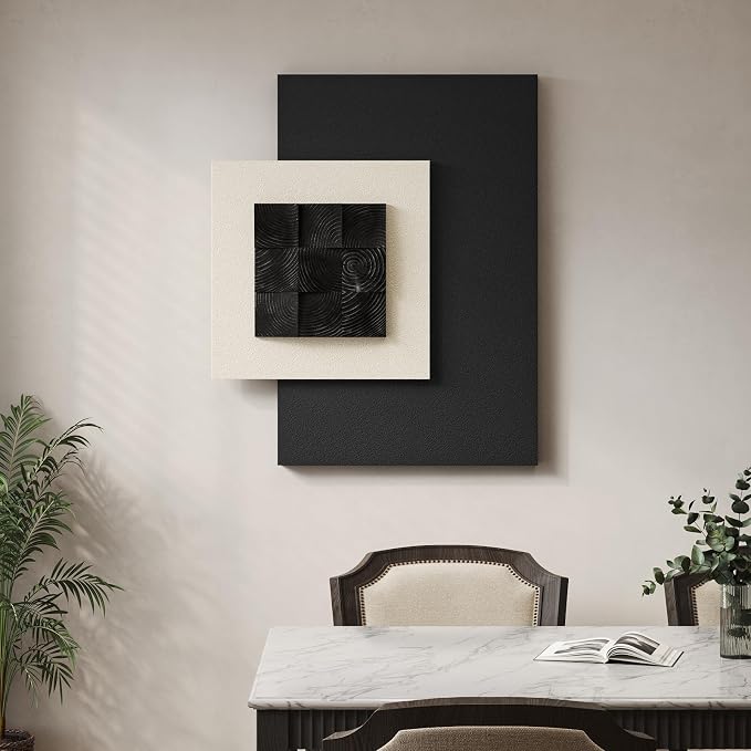Cuspin Large 3D Wood Textured Wall Art, Black and White Modern Artwork for Walls, Abstract Minimalist Geometric Wooden Wall Decor for Living Room Bedroom Dining Room Hallway Office