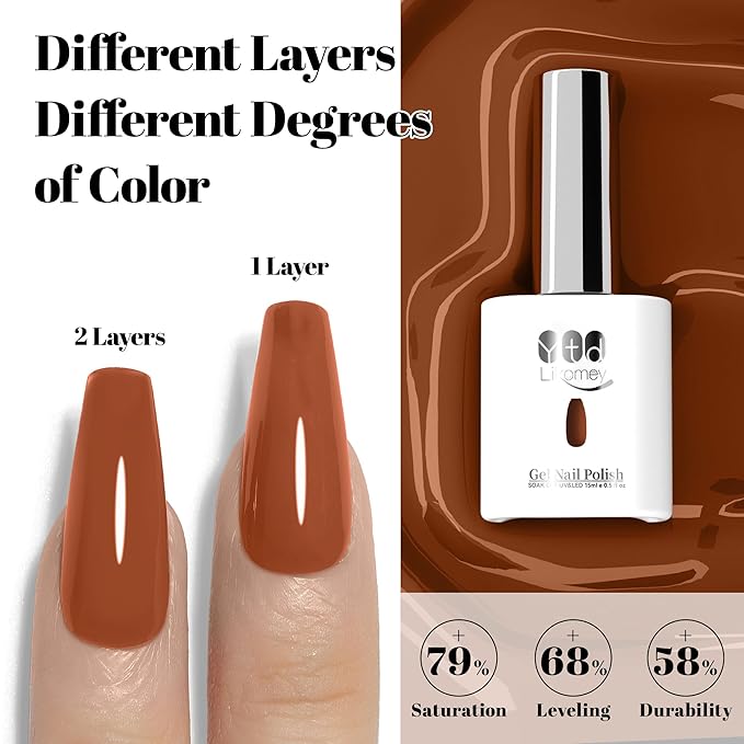 YTD Likomey Caramel Brown Gel Nail Polish,15ml Salon Home DIY Manicure and Pedicure Fall Winter Soak Off UV Color Varnish,CS471