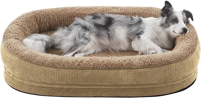 JOEJOY Orthopedic Dog Bed for Large Dogs, Egg-Crate Memory Foam Pet Bed with Bolster Sides, Waterproof Lining, Removable Washable Cover & Non-Slip Bottom, Light Brown