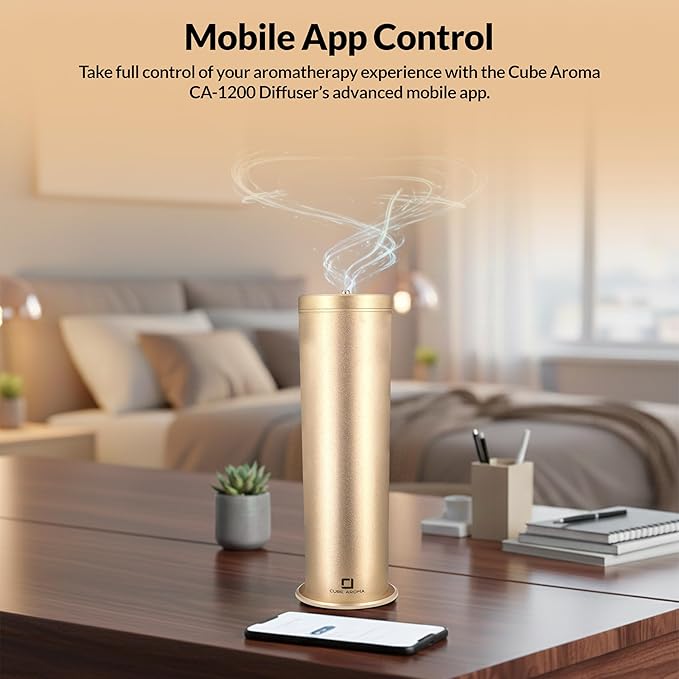 CA-1200 Gold Diffuser w/Fragrance- Aromatherapy Diffuser - Essential Oil Fragrance Diffuser - Smartphone Control - Timer - Adjustable Mist Intensity - Perfect for Home & Office