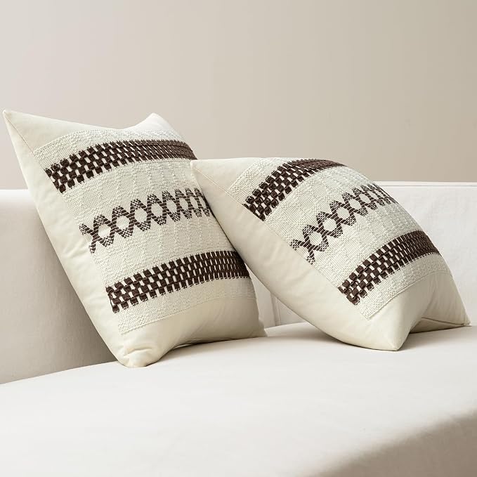 MIULEE Set of 2 Dark Brown Boho Decorative Pillow Covers 20x20 Inch | Fall, Farmhouse Couch Throw Pillows, Modern Spring Cotton Cushion Covers, Macrame Woven Home Decor for Bed Sofa Chair