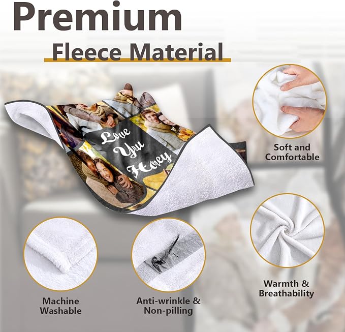 ICELIETE Custom Blanket with Picture Customized Fleece Photo Blanket for Couples Gifts Personalized Blankets and Throws Christmas Valentines Day Gifts for Boyfriend Girlfriend