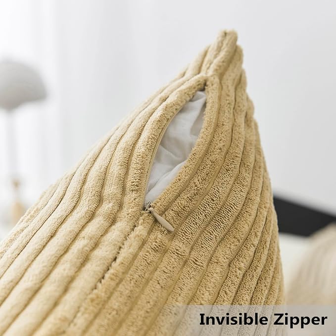 Home Brilliant Pillow Cover 18x18 Decorative Soft Velvet Corduroy Striped Square Throw Pillow for Bench Couch Sofa Summer Decor, 18 x 18 inch (45cm), Taupe