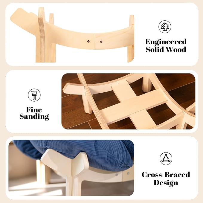 Elevated Cat Bed for Indoor Cats Couch Sofa Flower | Pet Beds with Washable Cushion, Stable Wooden Frame, Raised Cat Hammock & Furniture for Kitty & Puppy All-Season(Deep Blue)