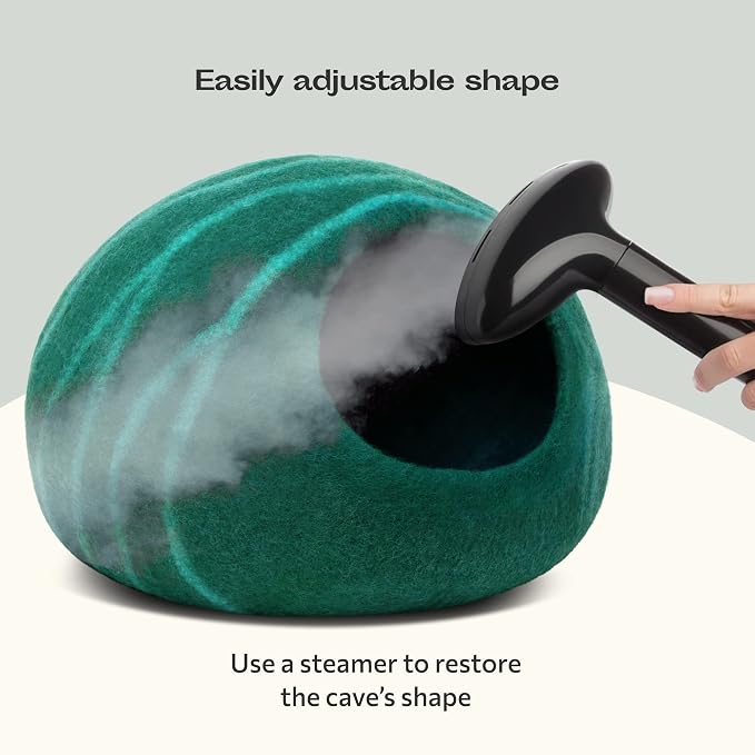 Cat Cave - Merino Wool Bed for Indoor Cats (Emerald, Large) | Cat Bed Enclosure, Premium Felt, Handmade, Super Soft, Lightweight, Breathable, Adjustable Shape
