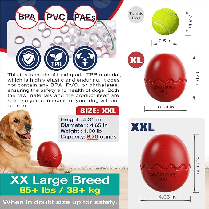 TLKNG Extra-Large Size Dog Fillable Toy - Filler Lick Ball for Large Aggressive Chewers Breed Dogs Durable Peanut Butter Balls & Kibble Treat Dispenser & Chew Toys