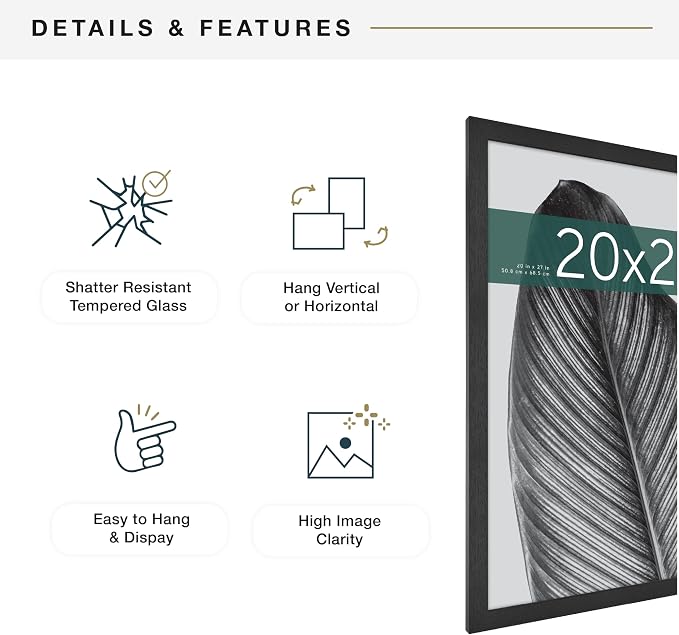 MCS Studio Gallery 20x27 Poster Frame Black Woodgrain Engineered Wood, Vertical & Horizontal Wall Hanging Large Picture Frame for Photos, Posters & Art Prints (1-Pack)