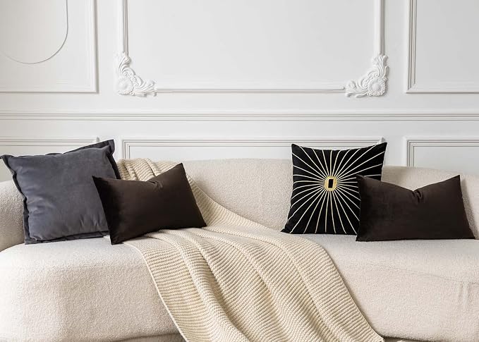 12x20 Throw Lumbar Pillow Covers Decorative Cushion Covers Set of 2,Coffee | Soft Velvet Pillow Cases with Invisible Zipper for Modern Couch Sofa Bed Living Room Bedroom Home Decor