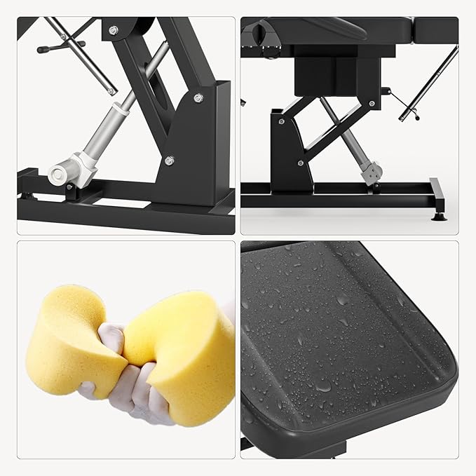 Electric Tattoo Bed + 13" Diameter Rolling Stool Combo | 3-Section Spa Table (24"-34") & Height-Adjustable Salon Chair (13.8"-21.7") for Artists