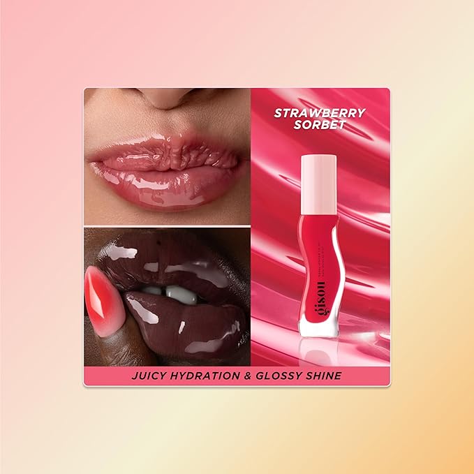 Gisou Honey Infused Hydrating Lip Oil, Nourishing Lip Moisturizer for Dry Lips, 0.27 fl oz (Strawberry Sorbet)