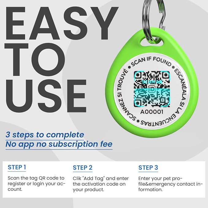 QR Code Dog Tags Personalized for Pets, Real-time Alerts, Green