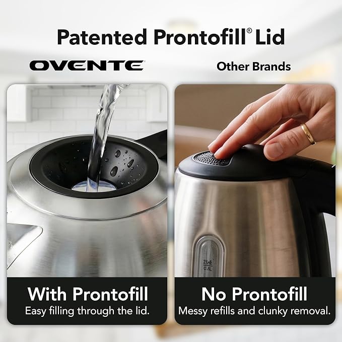 OVENTE Electric Kettle, 1.8L Glass Tea Kettle & Stainless Steel BPA-Free Cordless Electric Kettle, 1500W Fast Boil Electric Pot with Easy-Fill Lid, Auto Shut-Off & Boil Dry Protection, Silver KG751S