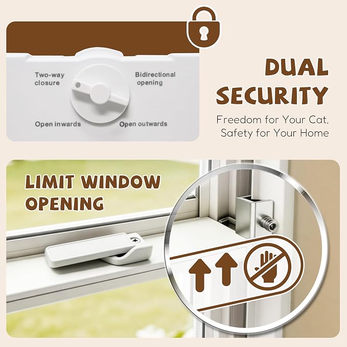 Full-Size Cat Door for Window, H: 15.3", Fit 32"-36" Window | Weatherproof Aluminum Frame & HD Glass, Quick 1-Minute Installation, Magnetic Closing Window Cat Door Insert