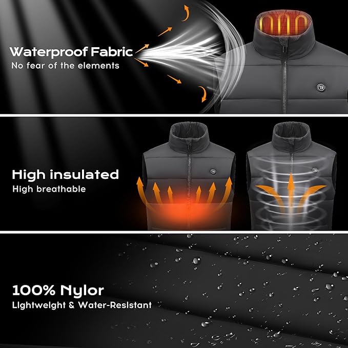 Heated Vest Men with Battery Pack Included, Electric Heating Vests Warm Winter for Hiking, 15-Zones/7.4V/16000mAh