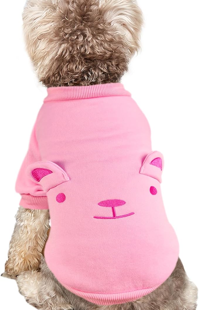 Pink Cute Dog Sweater Soft Winter Clothes for Small Dogs, S | Classic Pink Knit Pullover, Fall Winter Outfit, Elastic Cuffs, Holiday Party Matching, Machine Washable Sweatshirt for Pets