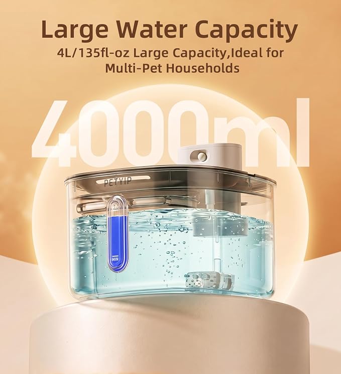 Wireless Cat Water Fountain Stainless Steel,135fl-oz/4L Battery Operated Automatic Pet Water Dispenser,Cordless Small Dog Water Fountain,Water Fountains for Cats Indoor,Ultra Quiet