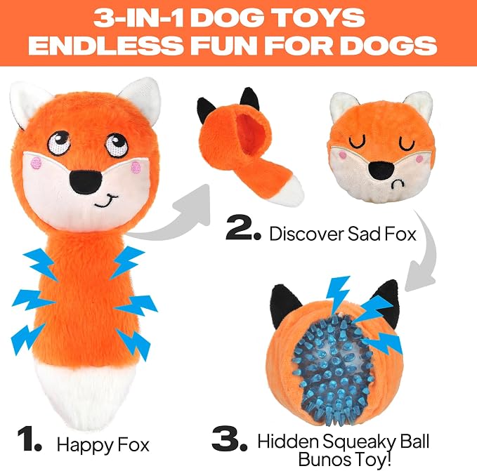 Fida Squeaky Dog Toys for Aggressive Chewers, 3 in 1, Tough Dog Ball