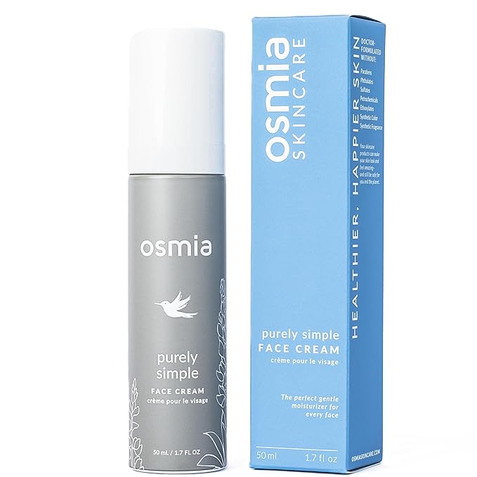 Osmia Skincare - Natural Purely Simple Face Cream For Sensitive + Reactive Skin | Apricot Kernel, Kukui, Rose, Chamomile Oils + Aloe | Clean Beauty For Healthy Skin (1.7 oz | 50 ml) NEW PACKAGING