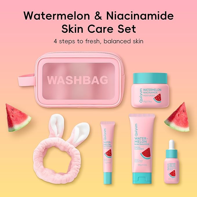 Watermelon Skin Care for Teen Girls, Daily Routine Skincare Sets- Smooth, Clean, Oil Control, Firm, Hydrate, Glow Up,, for All Skin 4PCS, Mother's Day Birthday Gift for Women, Wife, Girlfriend
