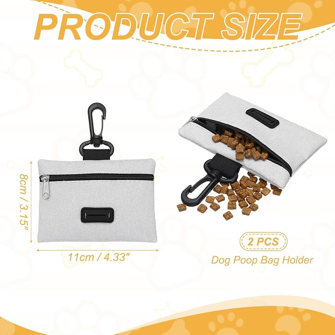 Dog Poop Bag Holder, Pet Waste Bag Dispenser Dog Treat Pouch with Clip Oxford Cloth Portable Reusable Easy Cleanup(2Pcs, Gray), Intended for Outdoor/Travel/Walking