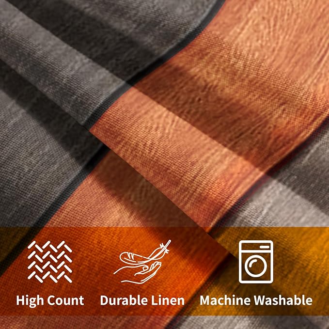 Kawani Wood Grain Throw Pillow Covers 18x18 Inch, Orange Brown Wooden Board Square Pillowcase Set of 2, Farmhouse Cotton Linen Cushion Covers for Couch Sofa Bed Bedroom Car Living Room