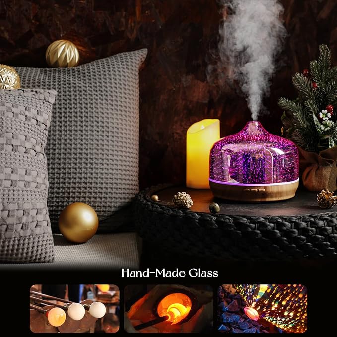 Porseme 500ml Glass Essential Oil Diffuser Aromatherapy Ultrasonic Cool Mist Humidifier 15-21 Running Hours Waterless Auto-Off Air Diffusers for Sleeping Yoga Working Spa(Rose Gold)