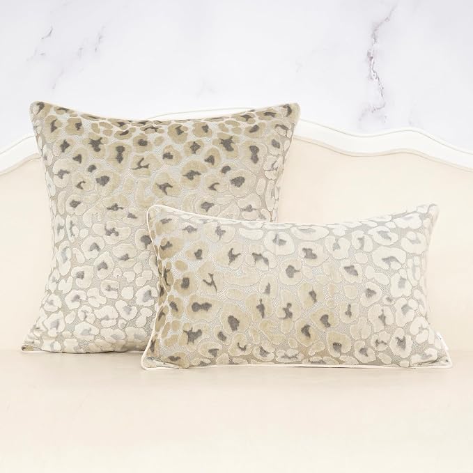 Alerfa Beige Floral Throw Pillow Cover 20 x 20 Inch Cut Velvet Sqaure Luxury Decorative Pillow Cover for Couch Living Room Bedroom
