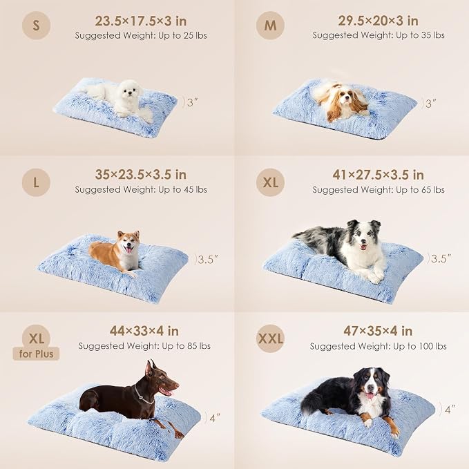 EHEYCIGA Fluffy Dog Crate Bed for Medium Dogs, Plush Crate Pad, Blue | Calming Anti Anxiety Medium Dog Bed, Washable Soft Warm Faux Fur Crate Mat with Non-Slip Bottom