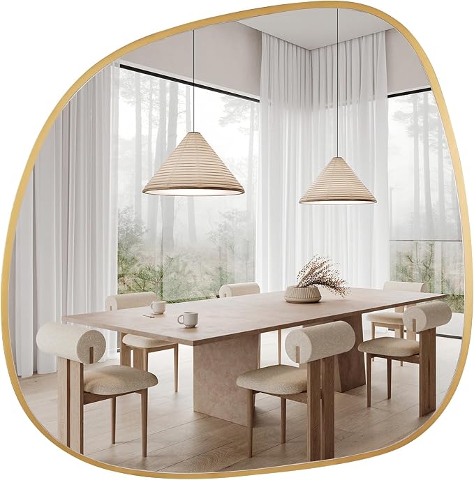Asymmetrical Mirror, Irregular Wall Mirror, Wall Mirrors Decorative for Bedroom Living Room Entryway Hall, Unique Wall Mirror 27" H x 26" W, Gold