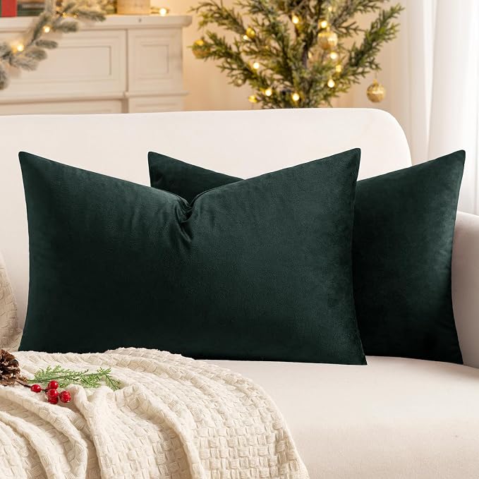 MIULEE 12x20 Inch Lumbar Velvet Throw Pillow Covers Army Green | Pack of 2 Soft Solid Decorative Pillow Covers, Modern Luxury Home Decor, for Chair Couch Sofa Bedroom Livingroom
