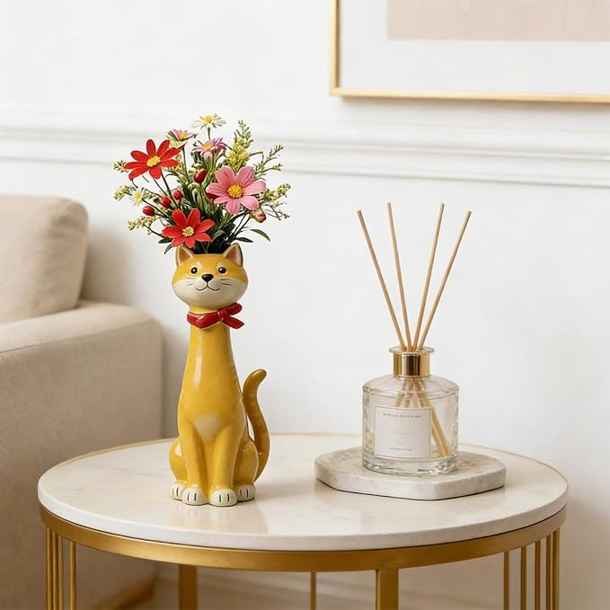 Quirky Dog Vase, Whimsical Boho Dog Flower Vase, Handcrafted Resin Decorative Dog Vases for Small Flowers, Funny Animal Resin Vases, Cute Puppy Planter for Desk Shelf, Boho Home Office Decor