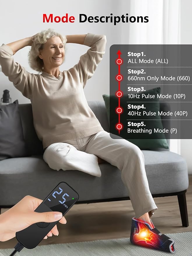 Red Light Therapy for Feet, 660nm & 850nm Near Infrared Light Therapy Heat Therapy Foot Wrap with Timer, Infrared Light Shoe for Foot Ankle Heel Joint.